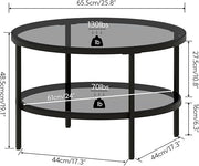 Yusong Round Glass Coffee Tables for Living Room, 2-Tier Circle Coffee Table with Storage, 26