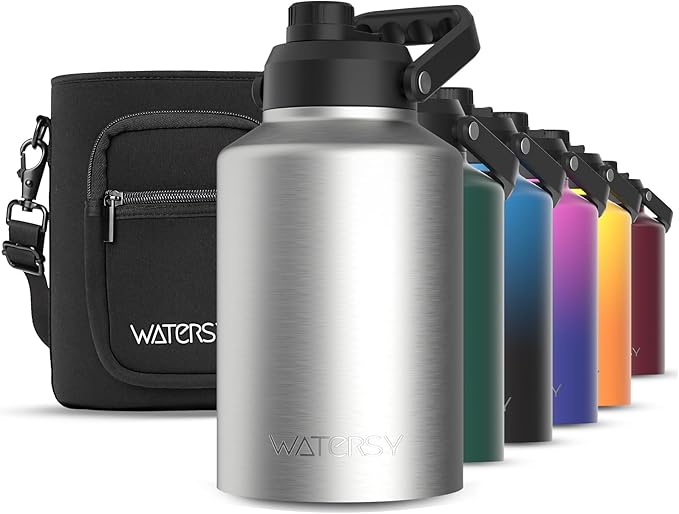 1 Gallon Water Bottle Insulated(Cold for 48 Hrs),BPA Free&Leak Proof,128oz Stainless Steel Water Jug,Big thermo,Large Water Bottle with Handle for Gym,Hiking,Camping&Travel,Stainless