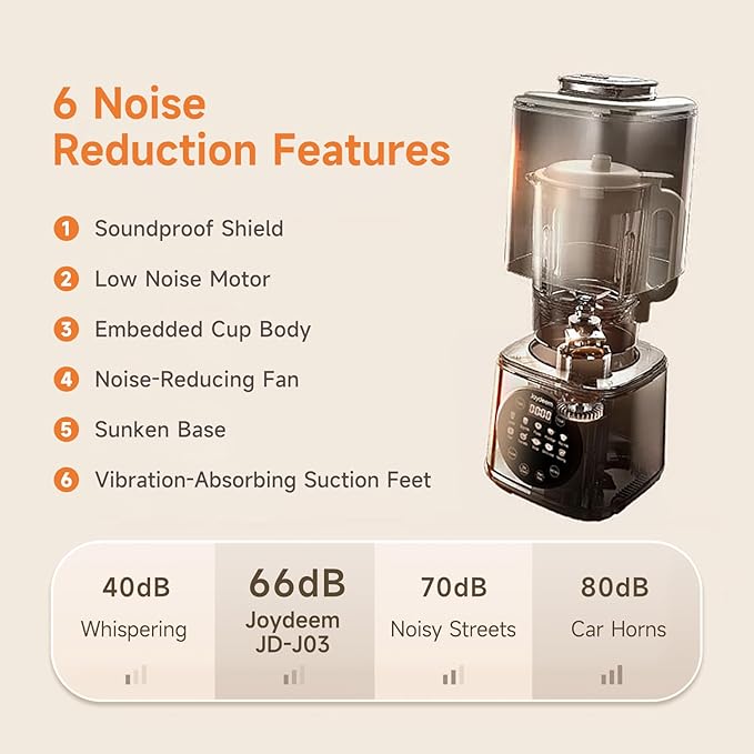 Joydeem JD-J03 Cooking Blender with Soundproof Shield, Hot Cold Blender for Filter-free Soy Milk & Juice, 8-Speed and Temperature Control, 12H Preset, 1100ml, White