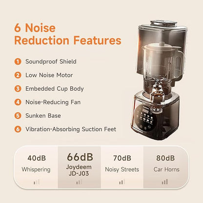 Joydeem JD-J03 Cooking Blender with Soundproof Shield, Hot Cold Blender for Filter-free Soy Milk & Juice, 8-Speed and Temperature Control, 12H Preset, 1100ml, White