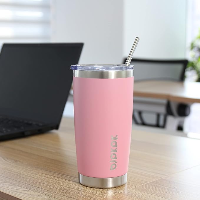 BJPKPK 20 oz Insulated Tumblers Stainless Steel Coffee Mug Tumbler Cups With Lid And Straw,Light Pink