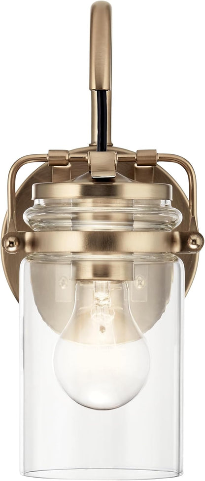 Kichler Brinley 11.5" Wall Sconce in Champagne Bronze, 1-Light, Vintage Wall Mount Light with Clear Glass, (11.5" H x 5" W), 45576CPZ