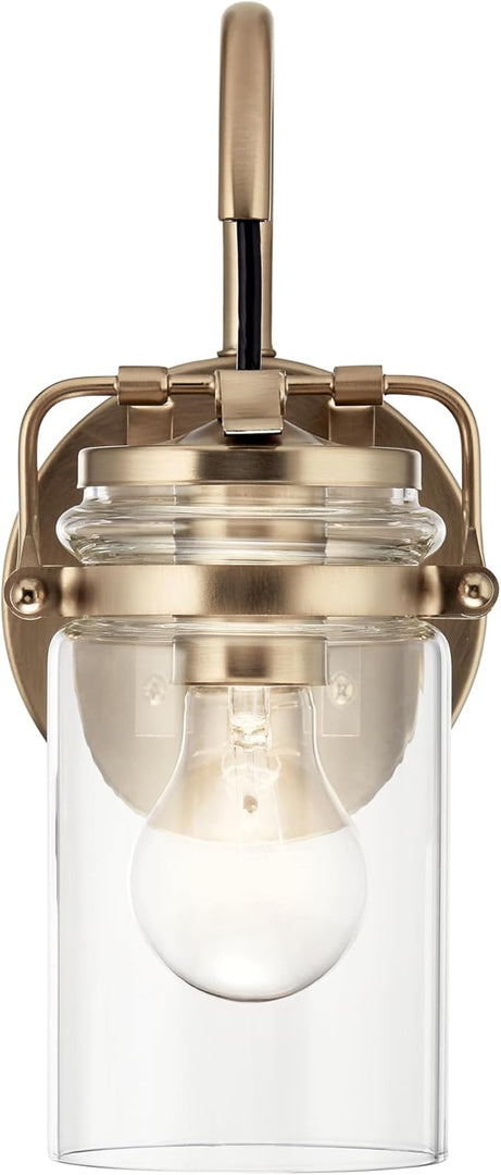 Kichler Brinley 11.5" Wall Sconce in Champagne Bronze, 1-Light, Vintage Wall Mount Light with Clear Glass, (11.5" H x 5" W), 45576CPZ