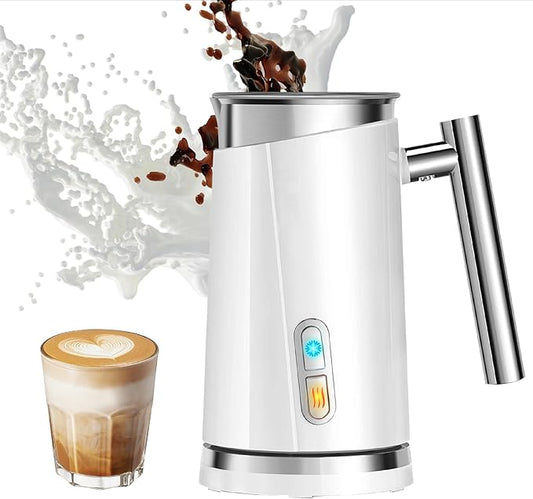 Milk Frother and Steamer, Non-Slip Stylish Design, Hot & Cold Milk Steamer with Temperature Control, Auto Shut-Off Frother for Coffee, Latte, Cappuccino, Macchiato (white)