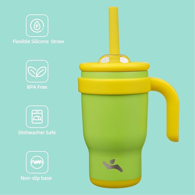 14 oz Tumbler with Side Handle, Insulated Water Bottle with Straw and 2 in 1 Lid, Stainless Steel Cup Travel Coffee Mug for Sports Office Gym,Lime