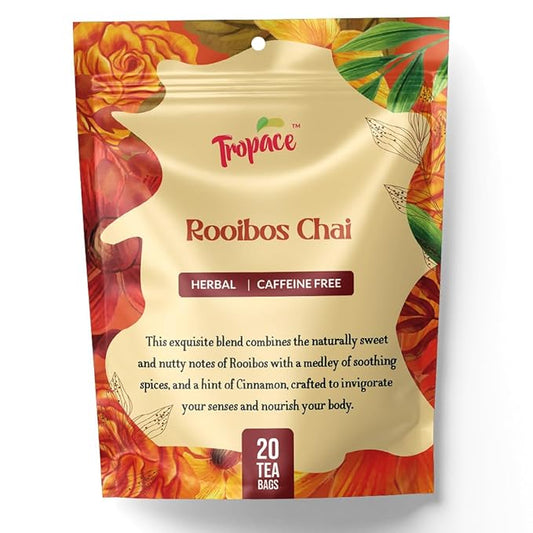 Tropace Organic Rooibos - 20 Tea Bags, South African Red Tea infused with Cardamom, Cinnamon & Black Pepper - Caffeine Free Herbal Tea, Rooibos Tea Rooted in Africa & Packed in USA, 1.4 oz (40g)