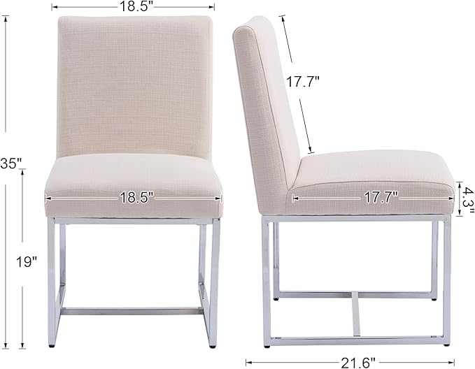 CIMOTA Modern Dining Chairs Set of 4, Upholstered Dining Room Chairs Armless Guest Side Chair with Chrome Base for Dining Room/Kitchen, Beige, 4PCS