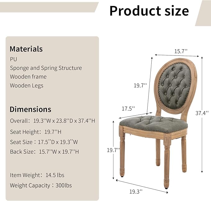 Vintage French Country Dining Room Chairs Set of 8, PU Leather Dining Chairs with Solid Wood Legs, Upholstered Dining Chair, Sillas para Comedor, Kitchen & Dining Room Chair (Olive Green, PU, 8Pcs)