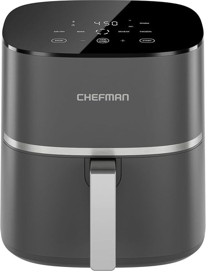 Chefman TurboX 4-in-1 Air Fryer, 5-Quart Airfryer for Extra Crispy Chicken, Fries, Wings, and More, Air Fry, Bake, Reheat, and Frozen Functions, Digital Touch Controls, Dishwasher Safe - Gray
