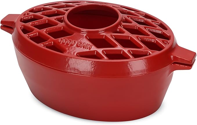 G Good Gain Wood Stove Steamer, Fireplace Humidifier, Cast Iron Humidifier for Stove, Matte Black Finish, Rust Resistant, Lattice Top, 2.5 Quart Capacity, Wood Burning Stove Indoor Decorative. RED