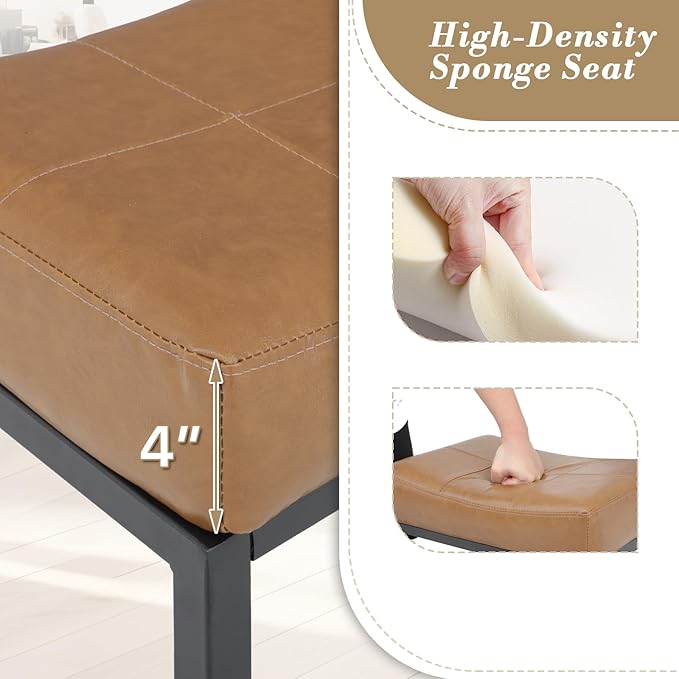 Athena Collection Counter Height Bar Stools Set of 2, 31.5 Inches Saddle Bar Stools with Leather Upholstered and Metal Legs, Backless Barstools for Counter, Kitchen Island, Dining Room, Brown