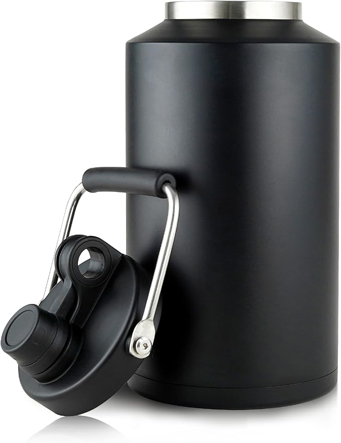 1 Gallon Water Jug Bottle Insulated, 128oz Stainless Steel Water Bottle Jug Wide Mouth Double Vacuum Dishwasher Safe BPA Free for Hot & Cold Drinks Black