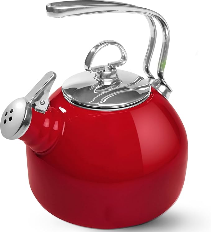 Chantal Classic Teakettle, 1.8 QT, Enamel On Steel, 2-Tone Harmonica Whistle, Rapid Boil and Even Heating (Chili Red)