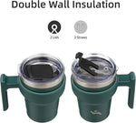 Load image into Gallery viewer, 10 oz Tumbler with Handle and 2 Straw 2 Lid, Insulated Water Bottle Stainless Steel Vacuum Cup Reusable Travel Mug,Army Green