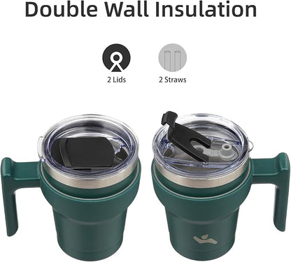 10 oz Tumbler with Handle and 2 Straw 2 Lid, Insulated Water Bottle Stainless Steel Vacuum Cup Reusable Travel Mug,Army Green