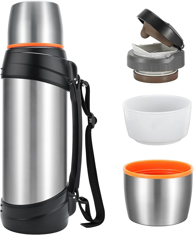 Large Thermosflask- 85oz Stainless Steel Insulated Bottle for Travel with BPA Free Cup - 2.5L Oversized Vacuum Insulated Thermoses with Handle and Strap for Hot & Cold Drinks(Silver)