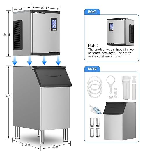 Commercial Ice Machine Maker 680LBS/24H with 450LBS Storage Bin, 234 Ice Ready in 8-12 Min, Self-Cleaning Commercial Ice Makers, Adjustable Ice Thicknesses, Timing Function