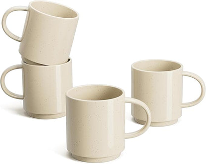 Sweese Stackable Coffee Mugs - 10 Oz Porcelain Cups for Specialty Coffee Drinks, Cappuccino, Cafe Mocha, Latte and tea, Set of 4, Beige