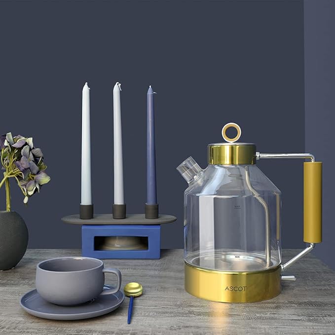 ASCOT Electric Kettle, Glass Electric Tea Kettle Gifts for Men/Women/Family 1.5L 1500W Borosilicate Glass Tea Heater, with Auto Shut-Off and Boil-Dry Protection (Gold)