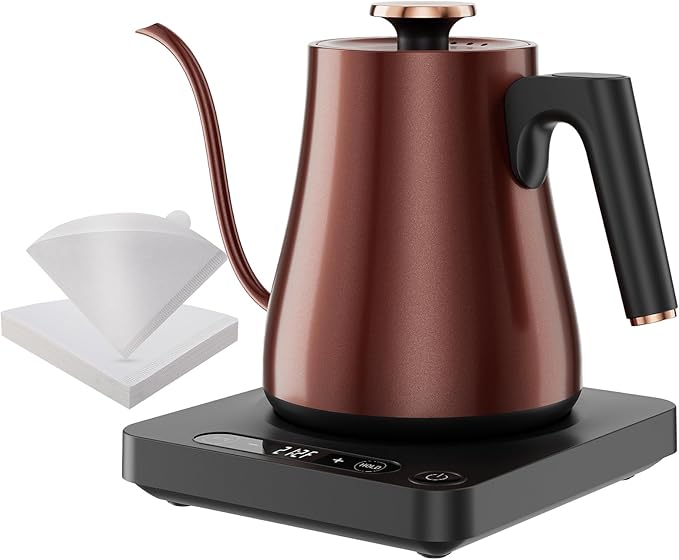 Smart Gooseneck Electric Kettle 1.0L with Temp Control and Keep Warm, 1000W Rapid Boil In 4 Min, Stainless Steel Kettle for Coffee/Tea, LED Display, Touch Control, Vintage Copper Color, BPA-Free