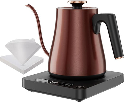 Smart Gooseneck Electric Kettle 1.0L with Temp Control and Keep Warm, 1000W Rapid Boil In 4 Min, Stainless Steel Kettle for Coffee/Tea, LED Display, Touch Control, Vintage Copper Color, BPA-Free