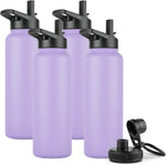 Load image into Gallery viewer, DOMICARE 40 oz Insulated Water Bottle Bulk, Vacuum Insulated Stainless Steel Sports Water Bottle with Straw Lid &amp; Spout Lid, Leakproof, Reusable - Travel, Camping, Bike, Purple (4 Pack)