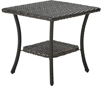 HUMMUH Outdoor End Table,Patio Wicker Small Side Table, PE Rattan Coffee Table with 2-Tier Storage Shelf for Bistro Set Conversation Sets Grey