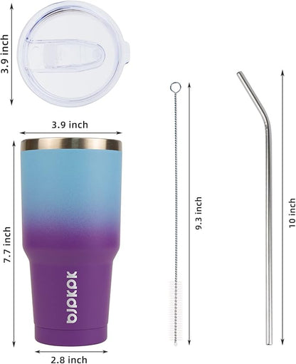 BJPKPK 30oz Color Block Tumbler With Lid And Straw,Stainless Steel Double Wall Vacuum Insulated Tumblers,Ocean Dream