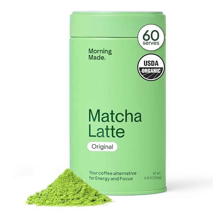 Morning Made Original Ceremonial Grade Matcha Powder | 8.46oz (240g) Resealable Tin | 60 Servings Premium Japanese Green Tea | Sweetened with Organic Sugar | Rich in Antioxidants & Energy Boosting