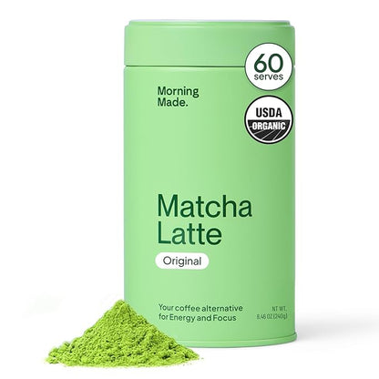 Morning Made Original Ceremonial Grade Matcha Powder | 8.46oz (240g) Resealable Tin | 60 Servings Premium Japanese Green Tea | Sweetened with Organic Sugar | Rich in Antioxidants & Energy Boosting