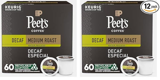 Peet's Coffee, Medium Roast Decaffeinated Coffee K-Cup Pods for Keurig Brewers - Decaf Especial 60 Count (6 Boxes of 10 K-Cup Pods) Packaging May Vary (Pack of 2)