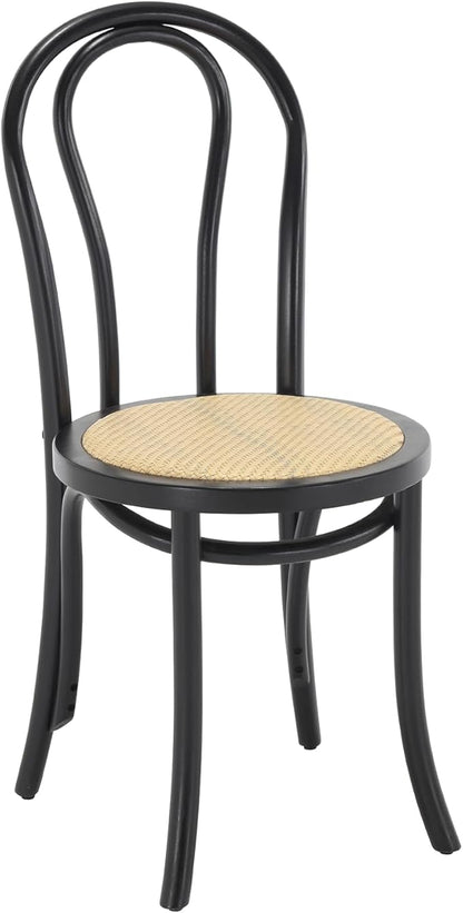 Kmax Vintage Dining Chairs Set of 4, Thonet Soild Wood Rattan Dining Room Chairs Armless French Country Kitchen Chairs for Wedding Hotel Dessert Shop Cafe Business, Black