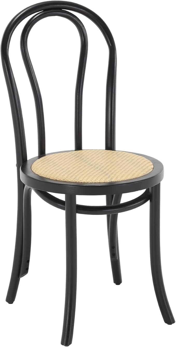 Kmax Vintage Dining Chairs Set of 2, Thonet Soild Wood Rattan Dining Room Chairs Armless French Country Kitchen Chairs for Wedding Hotel Dessert Shop Cafe, Black