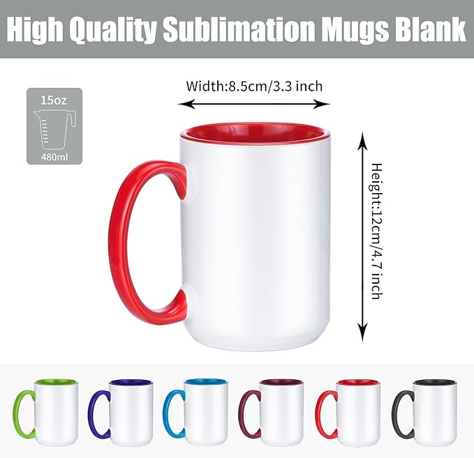 TANGLONG Sublimation Mugs 15 oz Sublimation Cups Bulk Coffee Mugs Tazas Para Sublimar 6 Assorted Colors Set of 12