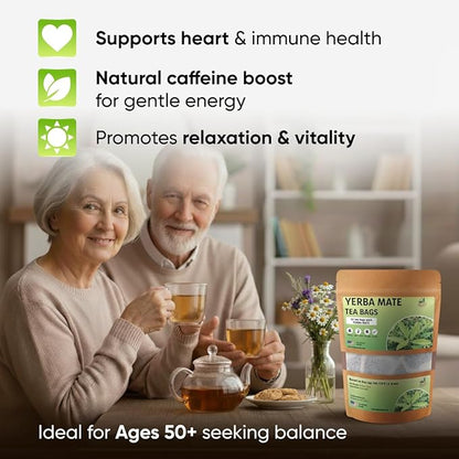 Yerba Mate Tea - Green Cut & Sifted - Unsmoked Energy Boost - 50 Tea Bags - Packed with Nutrients - Your Perfect Coffee Replacement
