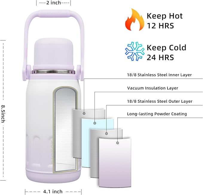 BJPKPK Insulated Water Bottle 27oz Stainless Steel Water Thermo with Handle and Cup Lid Travel Metal Thermal Flask,Purple Pearl