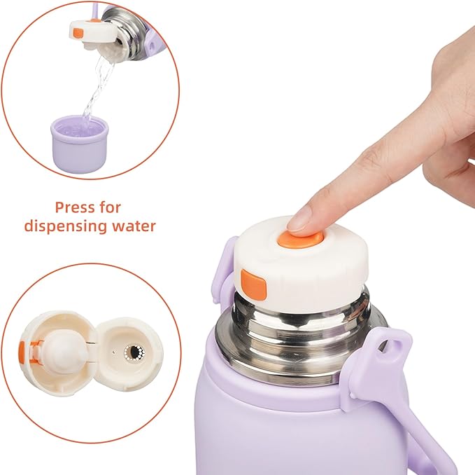 Insulated Water Bottle with Handle and Strap,Vacuum Travel Tumbler with Cup Lid,Thermo Coffee Cup for Hot Cold Drinks 40 OZ,Purple