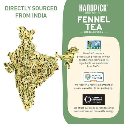 HANDPICK Fennel Seed Tea Bags (100 Count), Authentic Indian Origin with Natural Aroma & Sweetness | Naturally Support Digestion & Immune System | 100% Pure, Non GMO & Caffeine Free