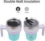 Load image into Gallery viewer, 10 oz Tumbler with Handle and 2 Straw 2 Lid, Insulated Water Bottle Stainless Steel Vacuum Cup Reusable Travel Mug, Lavender Green