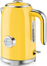 Load image into Gallery viewer, SUSTEAS Electric Kettle - 57oz Hot Tea Kettle Water Boiler with Thermometer, 1500W Fast Heating Stainless Steel Tea Pot, Cordless with LED Indicator, Auto Shut-Off &amp; Boil Dry Protection, Retro Yellow