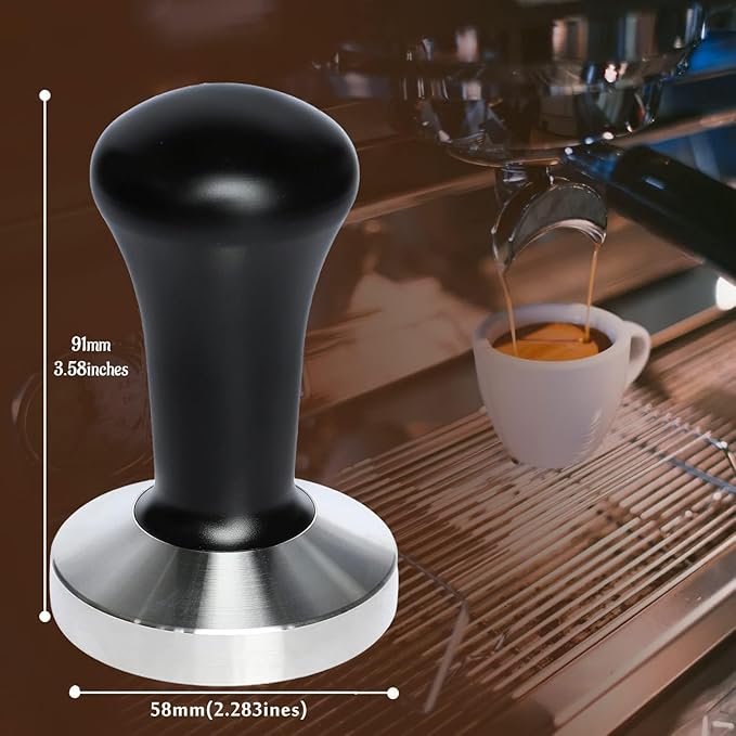 58mm Black Coffee Hand Tamper 304 Stainless Steel Base Professional Espresso Press for Portafilter Coffee Machine Barista Tool (58mm)