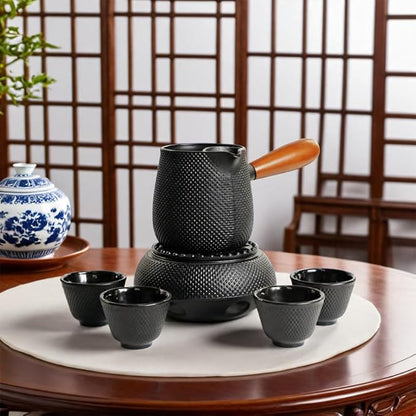 Japanese Cast Iron Tea Cups, Small and Heavy Teacups with no Handles, Japanese Style Cup for Adults, Asian Teacup, Coated with Enameled Interior, 4 Pcs/Box (Black, 3.38oz/100ml)