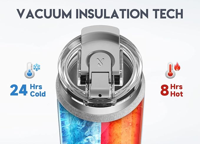 Meoky 24oz Travel Mug, Triple Insulated Stainless Steel Tumbler with Handle and 2-in-1 Straw and Sip Lid, 100% Leak Proof, Keeps Cold for 24 Hours or Hot for 8 Hours, Cupholder Friendly (Rock)