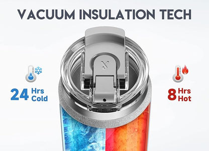 Meoky 24oz Travel Mug, Triple Insulated Stainless Steel Tumbler with Handle and 2-in-1 Straw and Sip Lid, 100% Leak Proof, Keeps Cold for 24 Hours or Hot for 8 Hours, Cupholder Friendly (Rock)