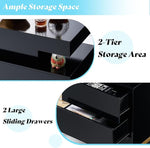 Load image into Gallery viewer, AMERLIFE High Gloss 3 Pieces Living Room Table Set, Modern LED Coffee Table Sets of 3, 2-Tier Center Table with 2 End Side Tables, LED Lights Bedside Table Nightstands with Charging Station, Black