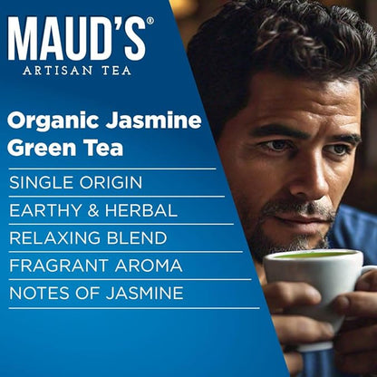 Maud's Organic Jasmine Green Tea Pods, 24 ct, Recyclable Single Serve Tea Pods – 100% Gourmet Blended Tea Leaves, Compatible with Keurig K Cups Maker
