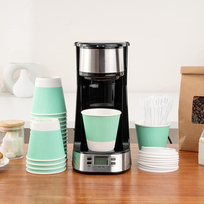 Restaurantware 8 Ounce Double Wall Disposable Coffee Cups, 500 Insulated Light Green Paper Tumblers Ripple Wall Design, Lids Sold Separately for Hot Drinks like Tea, Hot Chocolate and More