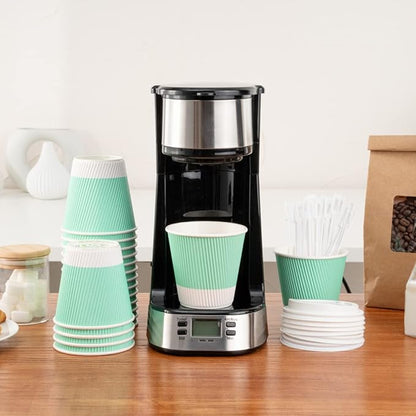 Restaurantware 8 Ounce Double Wall Disposable Coffee Cups, 500 Insulated Light Green Paper Tumblers Ripple Wall Design, Lids Sold Separately for Hot Drinks like Tea, Hot Chocolate and More