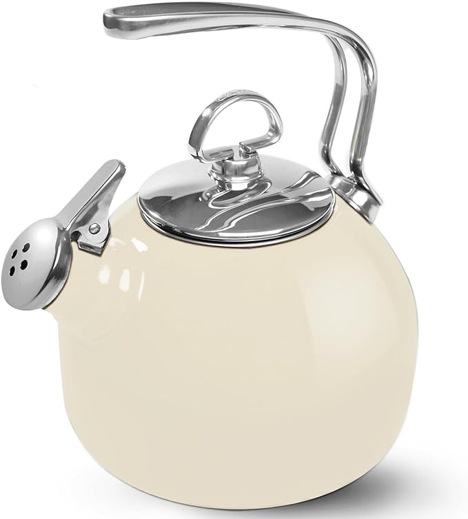 Chantal Classic Teakettle, 1.8 QT, Enamel On Steel, 2-Tone Harmonica Whistle, Rapid Boil and Even Heating (Almond)