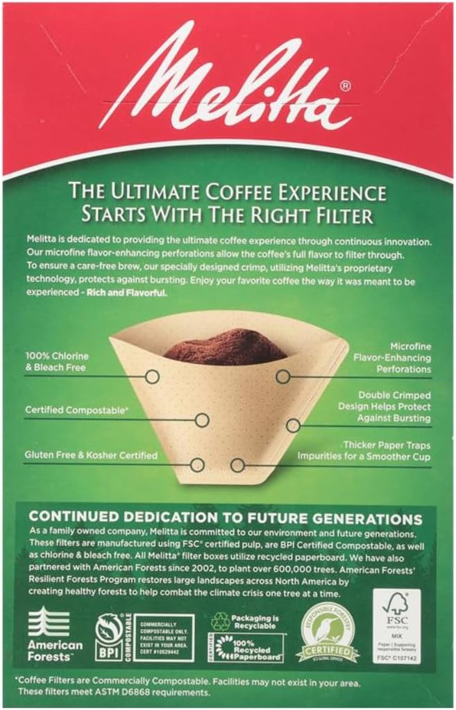 Melitta #4 Cone Coffee Filters, Unbleached Natural Brown, 100 Count (Pack of 3), 300 Total Filters - Packaging May Vary